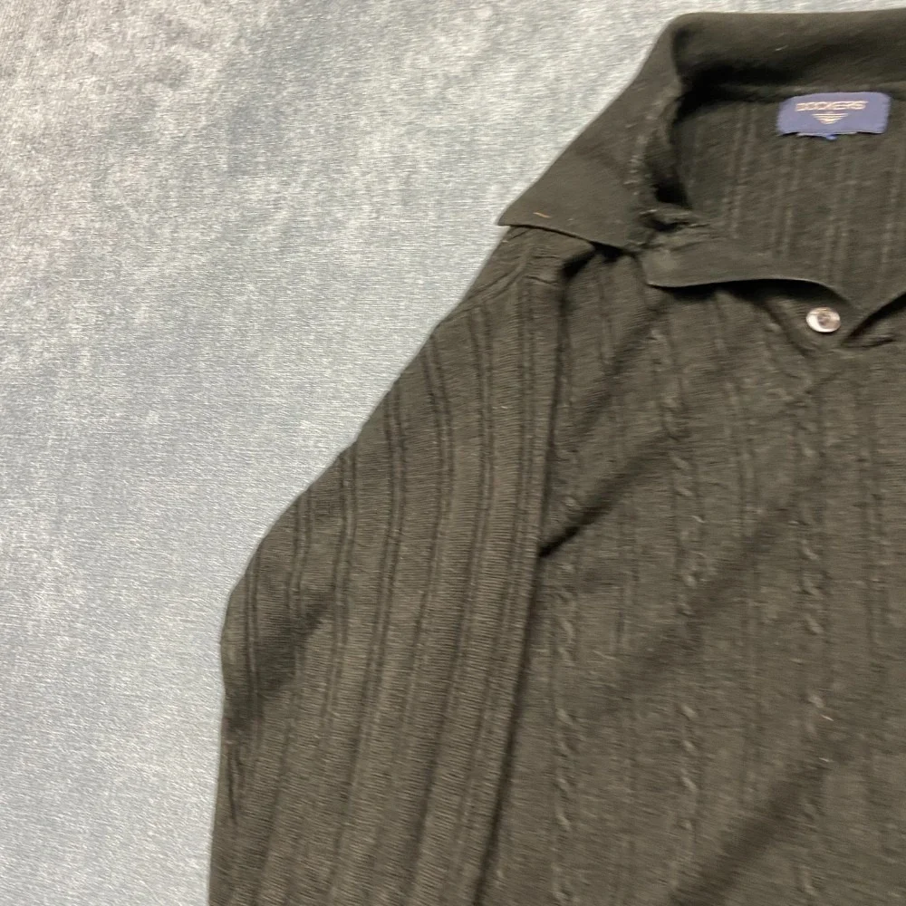 Dockers Polo Sweater Mens M Black Cable Knit Collared Button Front Outerwear